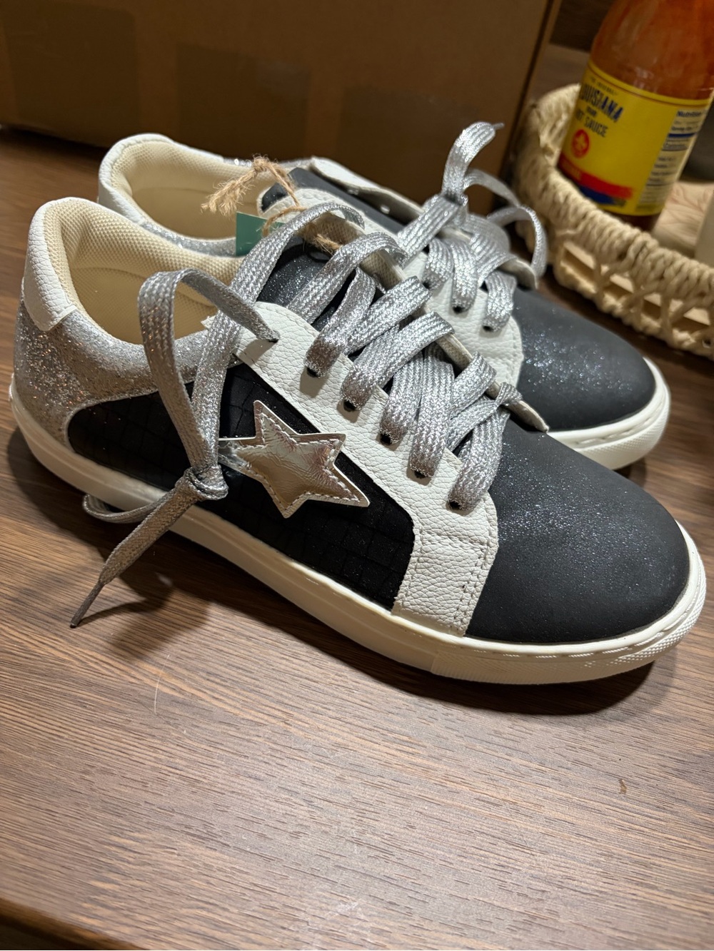 Kids Black and Silver Star Accent Sneakers
